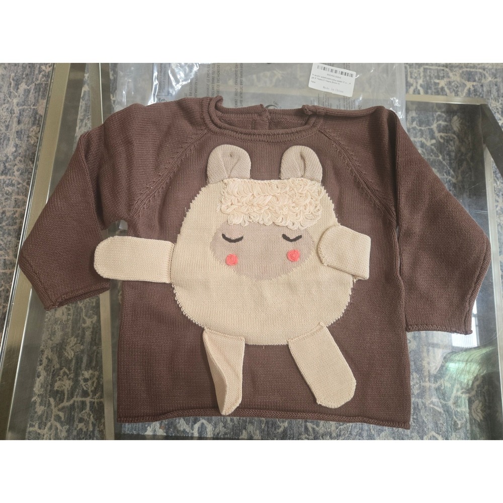 Kids Knit Sweater Brown Sheep Applique‎ Cotton Size 120 (5/6)